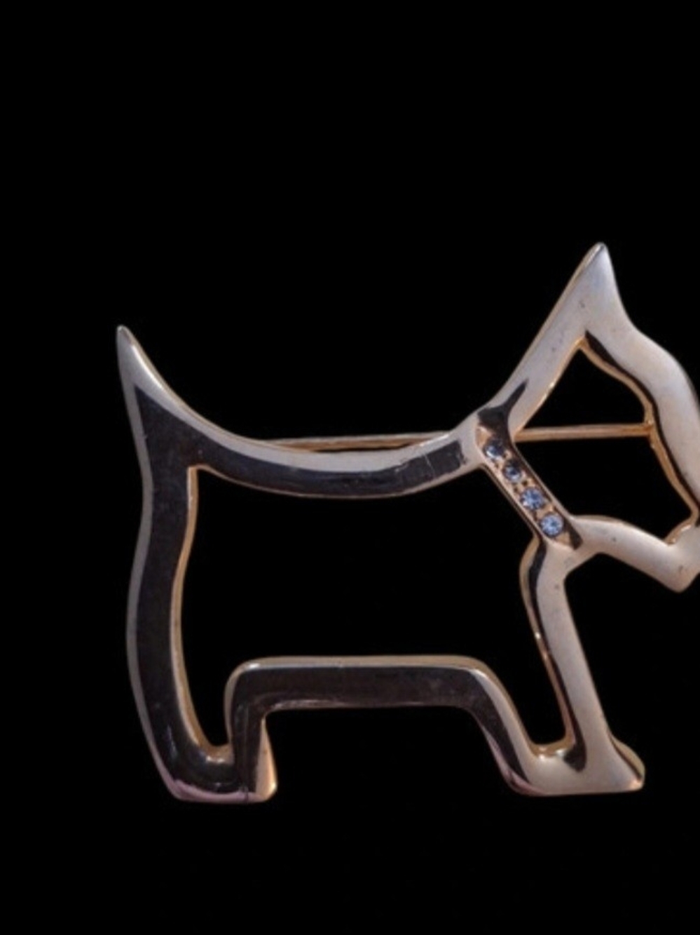 Gold Tone Scottie Dog Brooch with Crystal Blue Collar